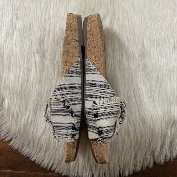 Lucky Brand Size 6 M Black Stripe Fabric Bow Cork Floritan Slip On Sandal Flats - Picture 5 of 9